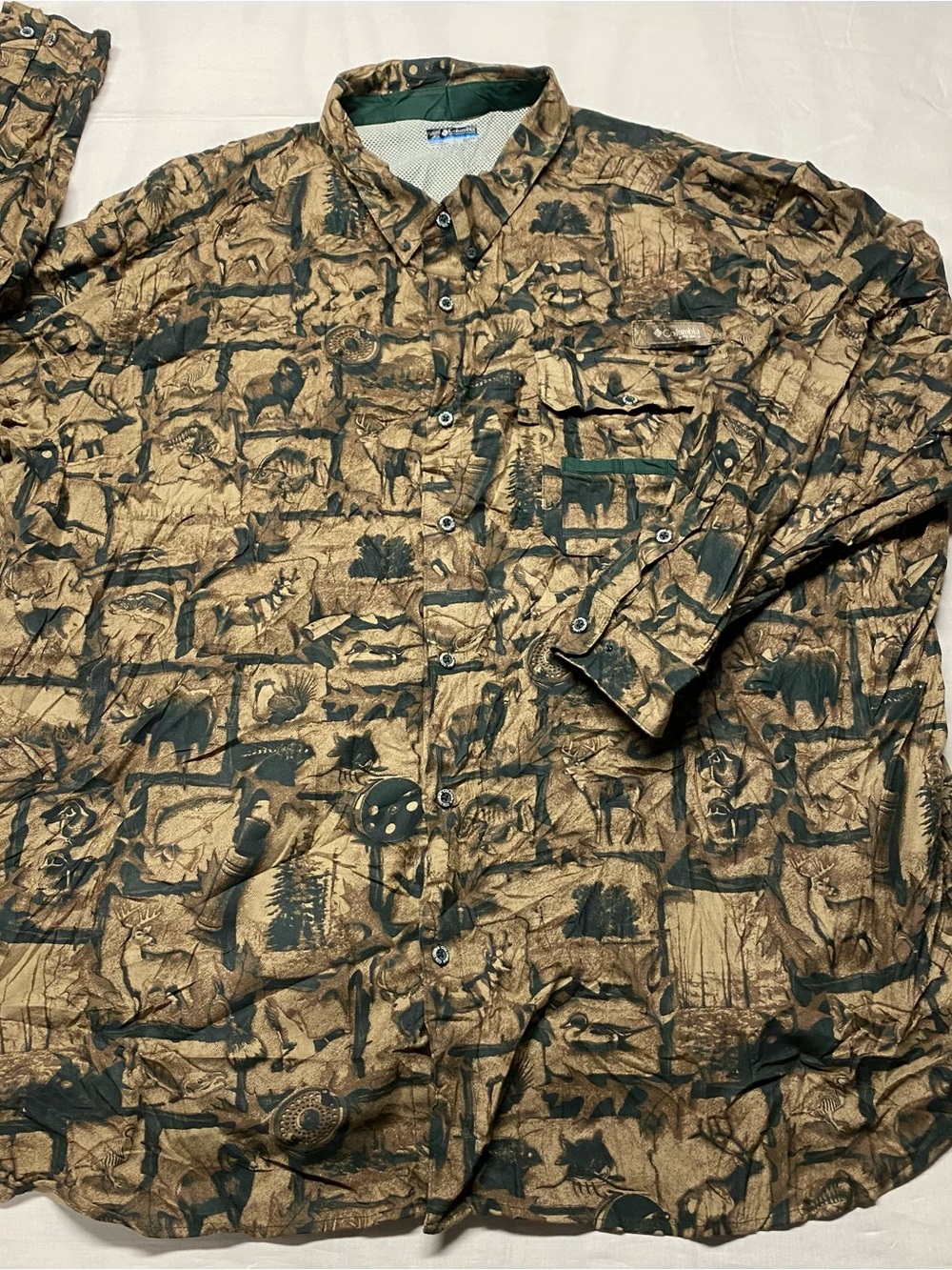 Columbia Men's Brown and Green Outdoor Print Button-Down Shirt